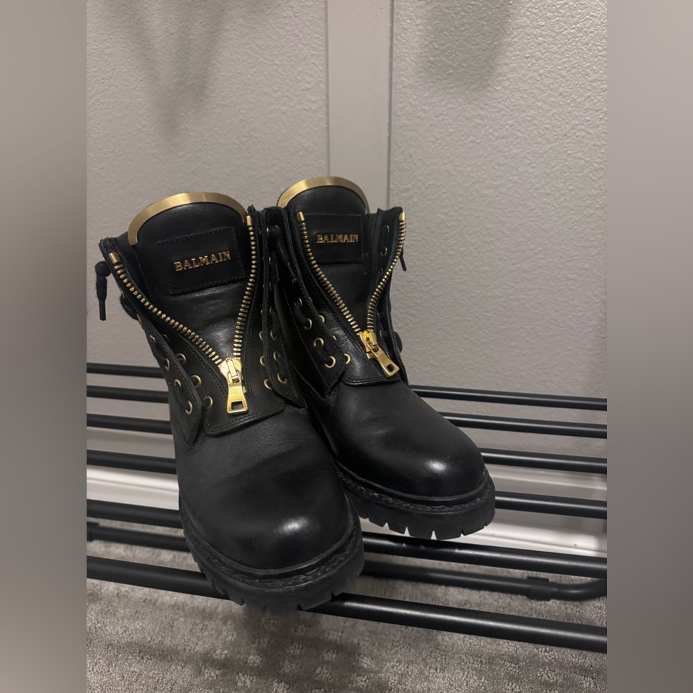 Balmain Leather Biker Boots Size 38